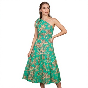 Vestido de Fiesta Largo para Mujer, Hecho a Mano, Ecológico, de Algodón, con Diseño de Un Hombro y Estampado Floral - Product Image 1