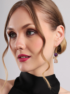 Twilight Bloom Gemstone Earrings Dual Stone <b>Raw</b> <b>Crystal</b> Drop Earrings Nature Inspired Handmade Jewelry Gift for Women - Product Image 4