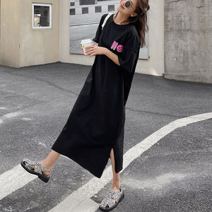 Tendance en gros été décontracté grand long t-<span class=keywords><strong>shirt</strong></span> <span class=keywords><strong>robe</strong></span> ample <span class=keywords><strong>grande</strong></span> <span class=keywords><strong>taille</strong></span> lettre imprimé coton Maxi t-<span class=keywords><strong>shirt</strong></span> robes pour les femmes - Product Image 3
