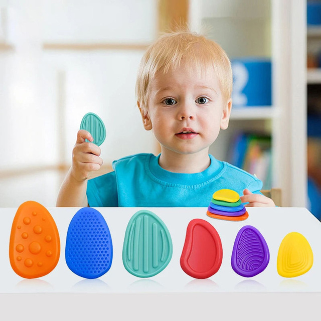 6 Pack Textured Soft Silicone Sensory Fidget Toys Students Anxiety Relief Worry Stone for Autism Kids Calming