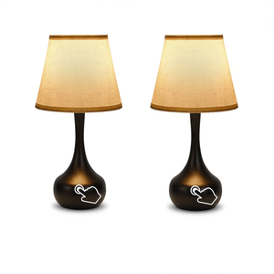 Juego de Lámparas Táctiles Modernas con Base de Hierro, Pantalla de Tela Beige, LED Regulable, Lámpara de Mesa para Dormitorio, Sala de Estar, Escritorio - Product Image 1