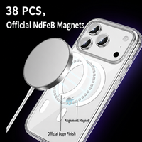 Coque magnétique transparente pour iPhone 17 Pro 18 Pro Max, revêtement rigide anti-traces de doigts, protection airbag aux 4 coins, vente en gros
