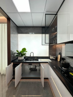Meubles en bois sur mesure, style moderne et simple, cuisine ouverte avec cuisinière intégrée