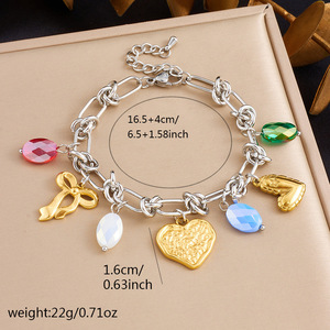 Fashion Charm Bracelet Stainless Steel Heart Bow Pendant Women's Jewelry Multicolor Design Yiwu Origin - Product Image 3