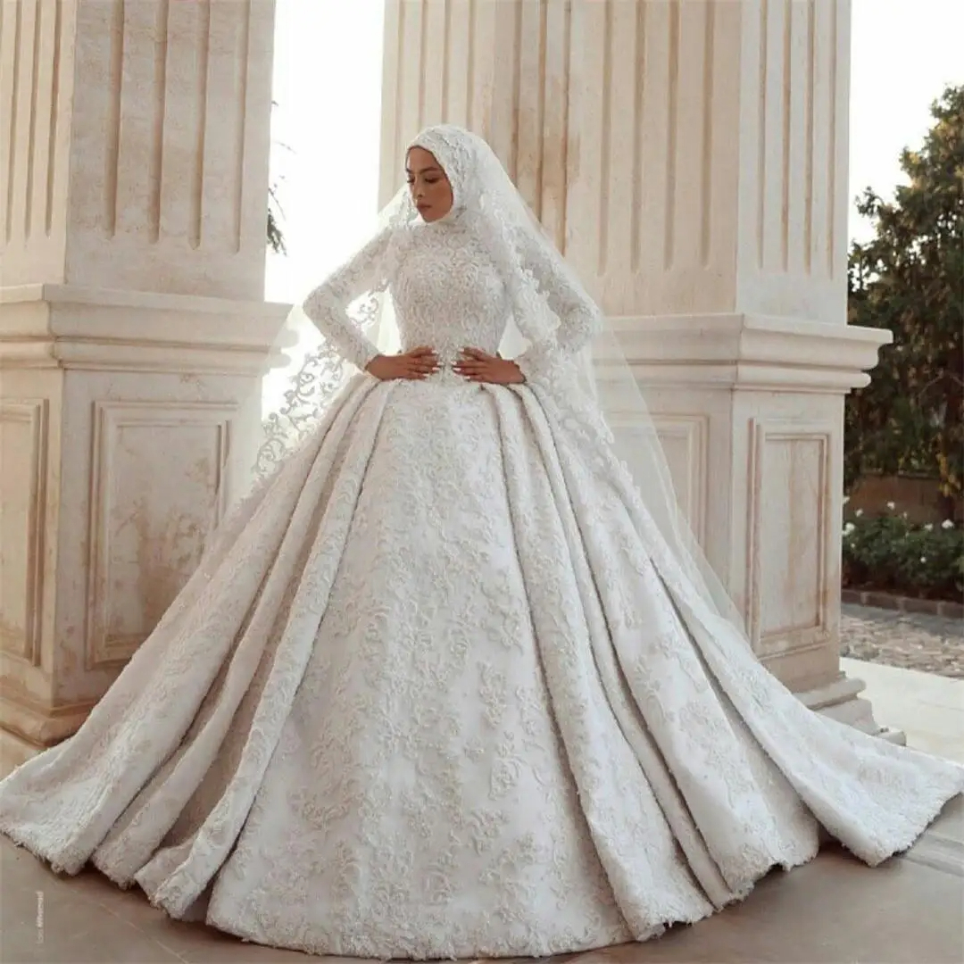 middle eastern bridesmaid dresses Qanz High Split Wedding Dresses For Women Sleeves Sweetheart Bridal Gowns Open Back Lace Robes Delicated Vestido de Novia 2024, Ivory / 2 main image 1