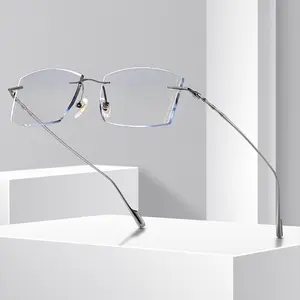 High End Custom Thin Square Rim Luxury Gold Titanium Prescription Eyeglasses Frame
