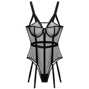 Body de malla transparente sexy y seductor de AliExpress, estilo europeo y americano, con medias de liguero caladas y ajustadas. - Product Image 1