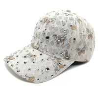 Casquettes de baseball en dentelle avec logo personnalisé en strass, scintillantes et ornées de cristaux, pour femmes, mode et sport – Fabricant en gros