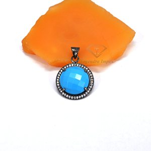 Joyería colgante de plata de ley 925 al por mayor, bonita piedra preciosa turquesa natural de forma redonda para fabricantes suministrados por compromiso - Product Image 1