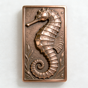 Barra di Rame Personalizzata con Tema Marino Vintage, Rilievo 3D Cavalluccio Marino, Decorazione in Metallo su Misura, Regalo da Collezione - Product Image 1
