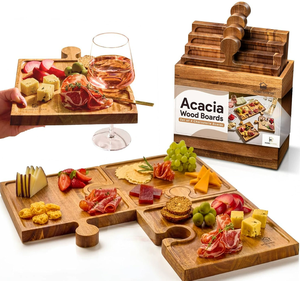Tabla de servir de madera de acacia entrelazada al por mayor, juego de 4 platos modulares para charcutería para restaurante, hotel, fiesta, apto para alimentos - Product Image 1