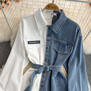 Vestido <span class=keywords><strong>de</strong></span> mezclilla asimétrico <span class=keywords><strong>de</strong></span> estilo coreano nuevo con solapa y estampado floral vintage para <span class=keywords><strong>mujer</strong></span>, <span class=keywords><strong>blusa</strong></span> <span class=keywords><strong>de</strong></span> rayón larga. - Product Image 6