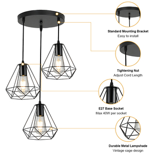 GANVA Simple estilo americano interior comedor 1 cabeza 3 cabezas E27 E14 Base colgante hierro Metal colgante Luz - Product Image 2
