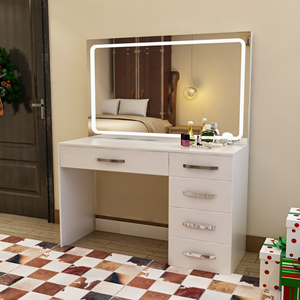 <span class=keywords><strong>Coiffeuse</strong></span> Moderne en Bois avec Éclairage LED et Miroir Coulissant, Tiroirs <span class=keywords><strong>de</strong></span> Rangement, Étagères et Écran Tactile pour Chambre à Coucher - Product Image 3