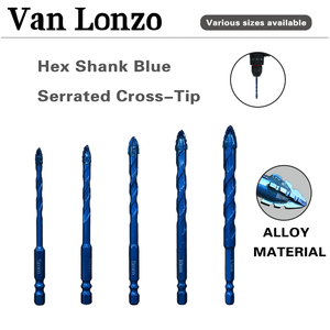 Foret à carrelage à pointe croisée dentelée Van <span class=keywords><strong>Lonzo</strong></span>, tige hexagonale, alliage bleu, foret multifonctionnel pour carrelage céramique, marbre, brique, bois, PVC - Product Image 3