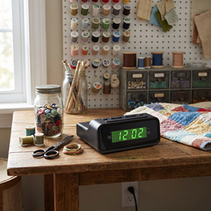 Radio-réveil numérique FM à LED verte de 0,6 pouces, contrôlé électroniquement, avec haut-parleur intégré, double alarme, contrôle du volume numérique, en plastique - Product Image 2