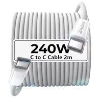 Câble de charge rapide USB-C vers C pour téléphone 240W, câble de charge pour ordinateur portable 6FT en nylon tressé PD 3A pour iPhone 15/Samsung/MacBook