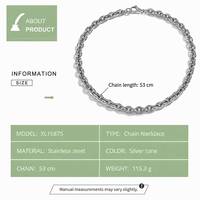 Collier à maillons ovales en acier inoxydable, ton argenté, 53 cm, maillons épais, fermoir mousqueton, option ton doré