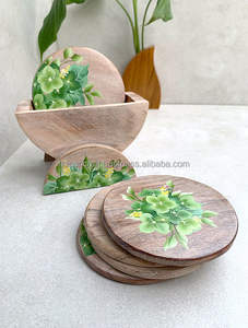 Posavasos de madera con estampado para café y té, producto de madera Natural para servir posavasos para Hotel y restaurante, hecho a mano, 100% - Product Image 5