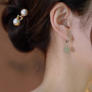 Chinese Style Square Hetian Jade Drop Earrings For Women Retro Design Face Slimming Earrings - Product Image 1