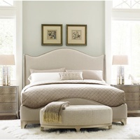 Lit rembourré beige de luxe, lit mural élégant en bois massif avec design traditionnel sculpté à la main, sans matelas, meubles de chambre à coucher