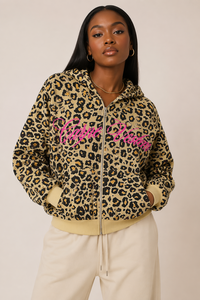 Men's Oversized Vintage Wash Distressed Zip Hoodies 100% Cotton Breathable High Quality Leopard Streetwear Sweatshirt Custom - Product Image 2
