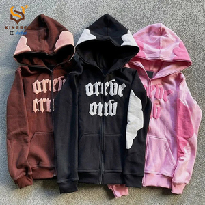 Sweat à capuche zippé intégral Y2K en coton épais personnalisé avec imprimé en relief, en tissu molletonné épais pour homme - Product Image 1