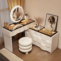 Coiffeuse moderne en bois massif avec miroir LED éclairé et tiroirs – Bureau de maquillage de luxe peu encombrant pour chambre, appartement, salon