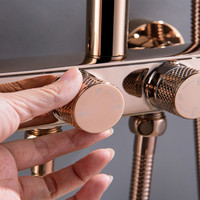 Ensemble de douche mural moderne en laiton brossé avec pommeau de douche pluie thermostatique en céramique, double poignée, robinet de massage pour usage hôtelier