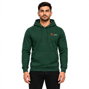 <b>Men's</b> Green Hooded Hoodies Regular Fit Cotton Fleece <b>Pullover</b> With Front Pocket Casual Style Autumn Wear Hoodies <b>for</b> <b>Men</b> - Product Image 1