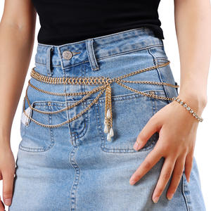 Chaîne de taille multicouche en alliage avec perles dorées et pompons, accessoire de mode pour femme pour les soirées - Product Image 2