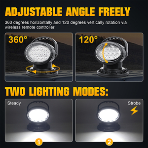 Projecteur de recherche LED personnalisé 50W <span class=keywords><strong>12V</strong></span> avec télécommande sans fil, rotation à 360°, base magnétique puissante pour camion et voiture - Product Image 3