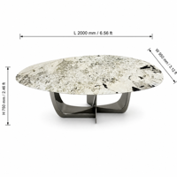 Table à manger irrégulière en quartzite naturel de Patagonie, 2000x950mm, base en métal brillant, vente en gros pour salle à manger