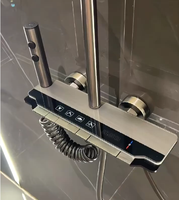 Système de douche thermostatique mural en aluminium brossé Synchro avec valve en céramique, affichage LED, modes Doux/Pluie/Massage/Jet, à fixation murale