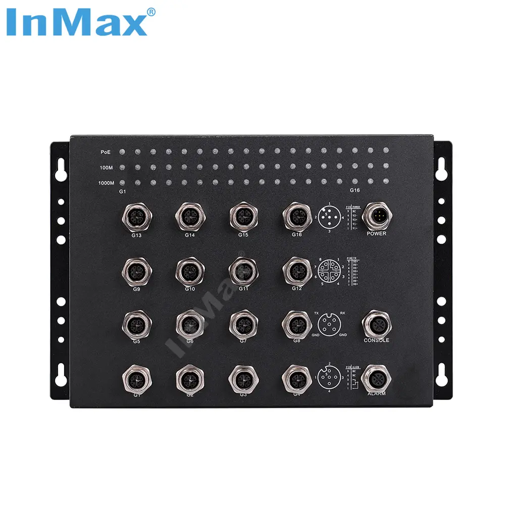 InMax יצרן M12 מתג 16 יציאת X-קוד על-לוח תנועת כלי רכב מטרו רכבת gigabit מנוהל תעשייתי ethernet מתג