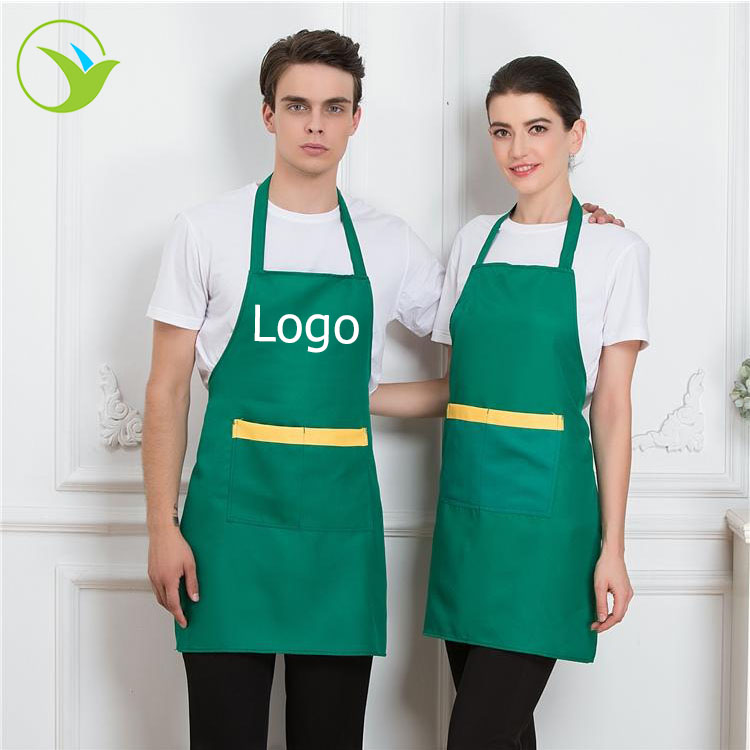 Продвижение дешевый полиэстер хлопок прочный водонепроницаемый кухонный фартук с печатным логотипом на заказ