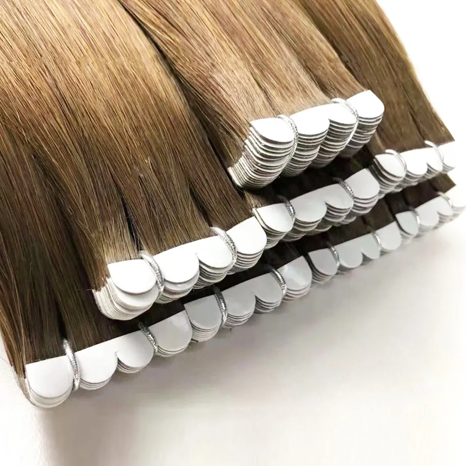 Balayage mini fita para alongamento de cabelo, mini fita de aplique de cabelo humano real, invisível e sem costura, virgem remy para extensões 100