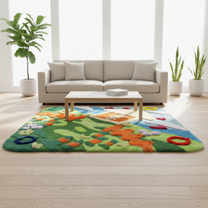 Tapis en laine de luxe faits à la main, tapis oriental avec motifs floraux abstraits, tapis coloré fait à la main pour salon et salle de jeux pour enfants - Product Image 1