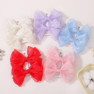 Pinzas para el cabello con lazo de gasa de Color sólido dulce coreano, horquillas para el cabello con cuentas de moda para niñas y niños, accesorios bonitos para el cabello, regalo - Product Image 2