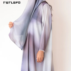 Abaya con Capucha Degradado Ombre para Mujer, Azul Gris Lavanda, con Flecos, Manga Larga, Modesta, Musulmana, Casual, Kimono Maxi - Product Image 5