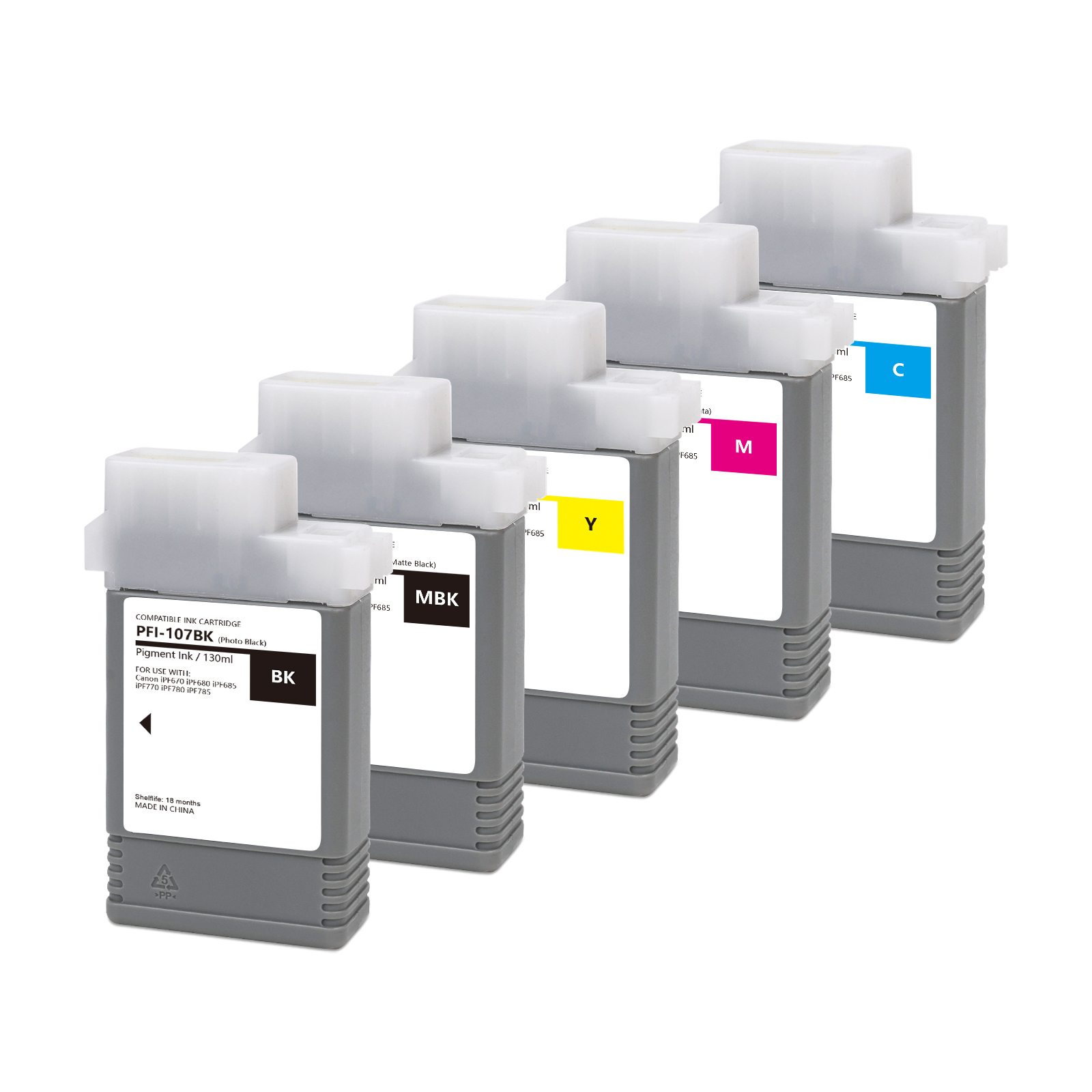 6 Colors 130ML PFI 107 PFI-107 Compatible Ink Cartridge for canon IPF771 iPF 670 680 685 770 780 785 Printer