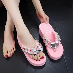 Sandali Donna con Zeppa Spessa a Spina di Pesce, Trendy, con Strass KT Cat, Ciabatte Estive con Plateau e Cristalli - Ingrosso - Product Image 2