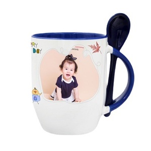 Bán Sỉ Cốc Cà Phê Gốm Màu Trơn Bên Trong In In Logo Thăng Hoa 11Oz Có Thìa - Product Image 2