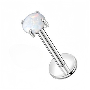 Boucles d'oreilles clous en acier titane et opale, sertissage à griffes, couleur argent, pour cartilage d'oreille, bijou de nez, accessoire de piercing - Product Image 5