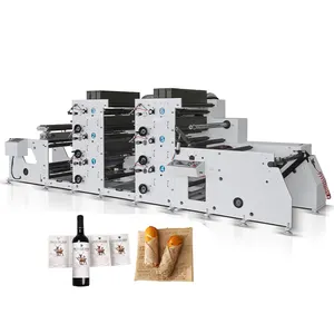 Automatic 2 3 4 5 6 Colors food bread Paper bag box Label Roll To Roll Flexo Flexographic Printing And die Cutting Machine