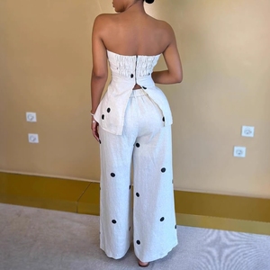 J5212 Trendy Summer Women Boutique Street Wear Polka Dot Print Sleeveless Tube <strong>Tops</strong> <strong>and</strong> Wide Leg Pant 2 Piece <strong>Set</strong> <strong>for</strong> <strong>Ladies</strong> - Product Image 3