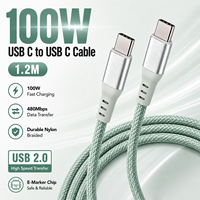 Câble USB Type-C tressé en nylon 1,2 m 100W PD 5A Charge rapide USB 2.0 Câble de synchronisation des données pour téléphone tablette OEM ODM Vente en gros