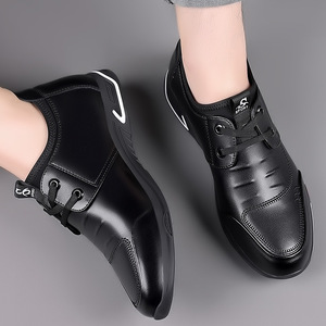 Zapatos Casuales de Cuero para Hombre, Punta Redonda, Cuero Vacuno, Suela Suave, Aumentan la Estatura, Zapatos para Caminar, Estilo de Color Sólido - Product Image 3