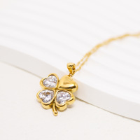 Collier en acier inoxydable pour femme, imitation diamant à quatre feuilles, pendentif trèfle porte-bonheur en zircon