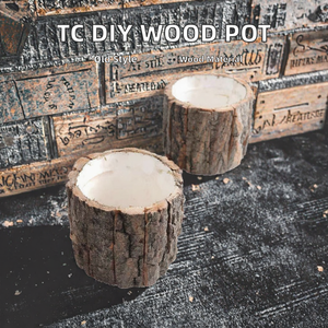 TC DIY Wood Succulent <strong>Vase</strong> <strong>Flower</strong> Bucket Bark Pot Floor Planter For Christmas Tree Home Garden Decoration - Product Image 2